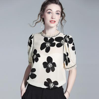 China Anti-pilling French style blouse pure silk blouse collar lace stitching ladies tops wholesale for sale