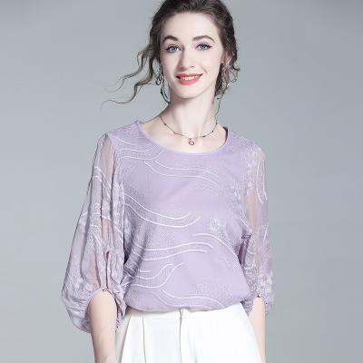 China Anti-pilling Grade 6A silk ladies fashion tops round ladies silk blouse high quality elegant blouses for women for sale