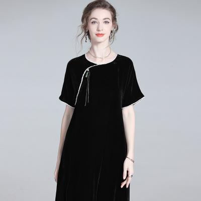 China Anti-wrinkle New autumn black long sleeve vintage dress womens elegant velvet dresses for sale