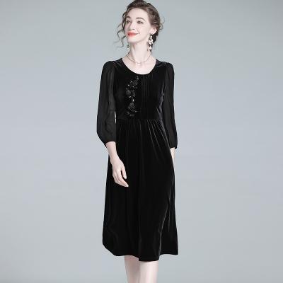 China Anti-wrinkle Branded dress woman high quality elegant dress for women black velvet dress for sale