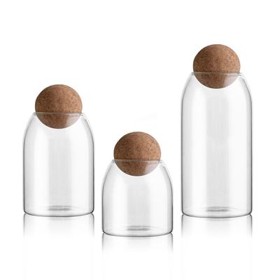 China Viable Creative Glass Storage Bottle Cork Lid Spices Sugar Coffee Container for sale