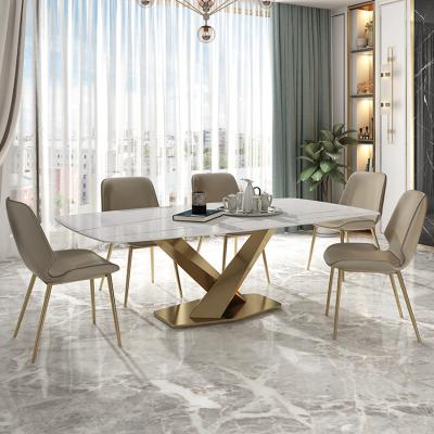 China (Other)stainless steel adjustable leg dining table with chairs modern luxury marble stone metal dining tables top sets diningroomsets for sale