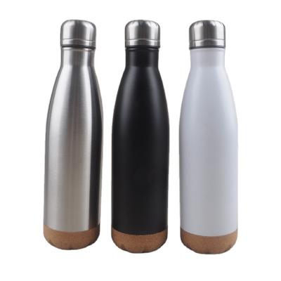 China Sustainable Outdoor Sports Double Wall Insulated Stainless Steel Cola Shaped Water Bottle With Cork Base for sale