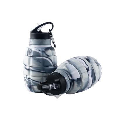 China Customized logo silicone sustainable outdoor rise portable collapsible water bottle with carabiner for sale