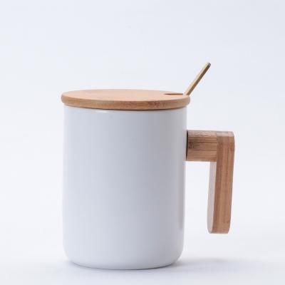 China Viable New Design Wooden Ceramic Mug Set High Quality Custom Ceramic Coffee Mug Coffee Gift White Color Porcelain Mug 301-400ml for sale