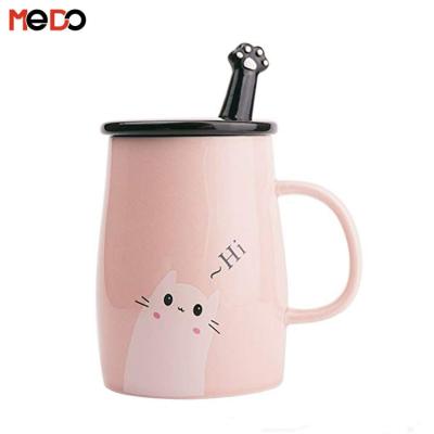 China Cheap and Best Viable Ceramic Coffee Cup Mug and Spoon Coffee Mug Gift for Cat Lovers for sale