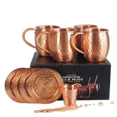 China Viable high quality pure copper mug hammed Moscow mule copper beer mug with handle best selling pure wine mug set of 4 for sale