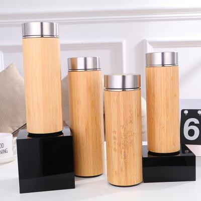 China 12oz 15oz 16oz 304 Stainless Steel Viable Water Bottle Double Wall Bamboo Coffee Cup Tea Infuser Tumbler for sale