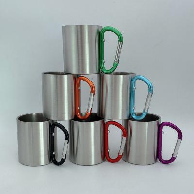 China Wholesale Sustainable Double Walled Outdoor Camping Portable Cup Stainless Steel Travel Mug With Carabiner 220ml 300ml for sale