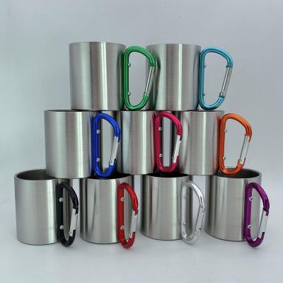 China Wholesale Sustainable Double Wall Outdoor Camping Mug Stainless Steel Travel Custom Coffee Mug With Carabiner 220ml 300ml for sale