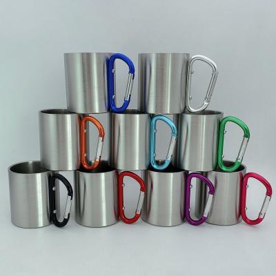 China Wholesale Viable Double Wall Outdoor Camping Stainless Steel Coffee Mug Tumbler Travel Mug With Carabiner 220ml 300ml for sale