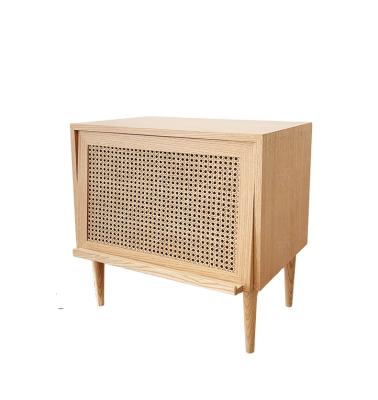 China Japanese Style Bedroom Fashion Creative Wood Rattan Bedside Table SOLID WOOD Custom Furniture for sale