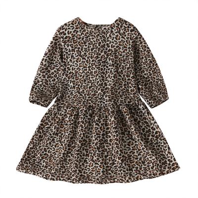 China ODM Anti-Static Casual Style Long Sleeve Mid Length Kids Girl Leopard Pattern Autumn Cotton Dress for sale