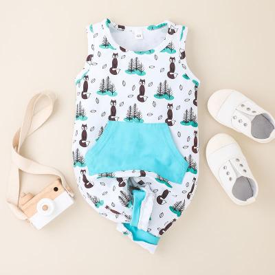 China Cotton Guangdong Factory Design Sleeveless Cute Cotton Knitted Cartoon Printed Fox Baby Boy Summer Rompers For Newborn for sale