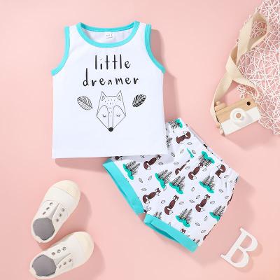 China ENGLAND STYLE Hot Sale Cotton Cartoon Summer High Quality Fox Printed Sleeveless Tank Top Baby Boy Clothing 2pcs Set for sale