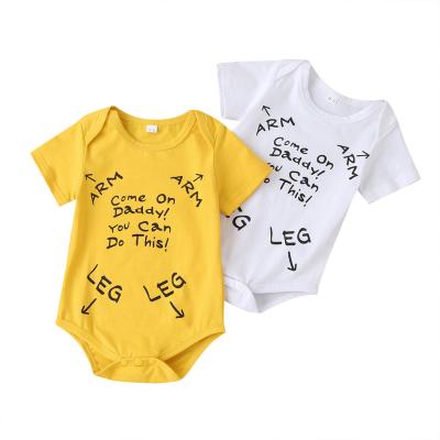 China Cotton Wholesale RTS Product Funny 100% Cotton Letter Printed Unisex Summer Short Sleeve Newborn Rompers For Newborn-18 Months for sale