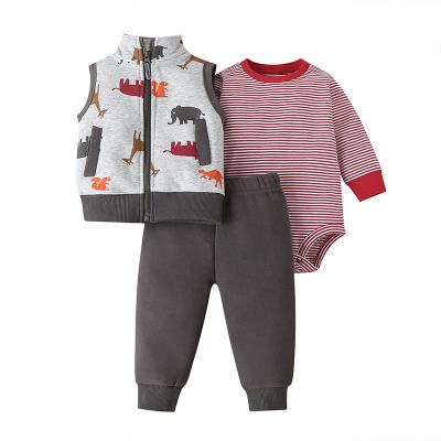 China Baby 3pcs Clothing Sets Solid Color Pants Rompers Brand Baby Pattern Anti-Static Free Animal Stripe Vest Long Sleeve Clothing Sets for sale