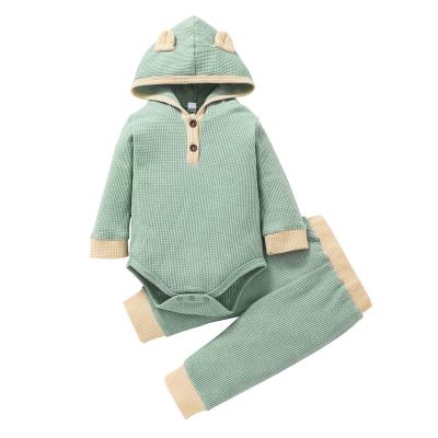 China Autumn Hooded Rompers Indoor Casual Wear Antibacterial High Quality Clothes Set Cotton 2pcs Children Unisex Newborn Clothing for sale