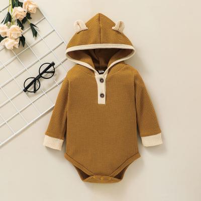 China Antibacterial Color Solid Waffle Coffee Breathable Cotton Knitted Hooded Set Boy Tracksuit Baby Daily Casual Home Clothing Kids for sale