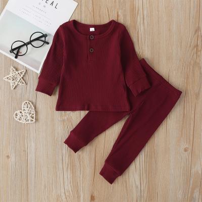 China High Quality QUICK DRY Newborn Kids Spring Pants 2pcs Suits Burgundy Solid Baby Clothes Cotton Boys Set for sale