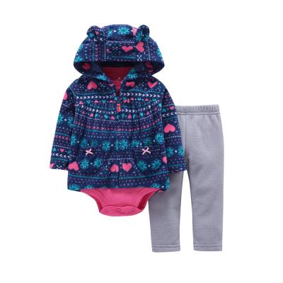 China RTS Wholesale Price Bohemia Cute Animal Hooded Jacket Pattern Full Sleeve Warm Baby 3pcs Clothing Set for sale