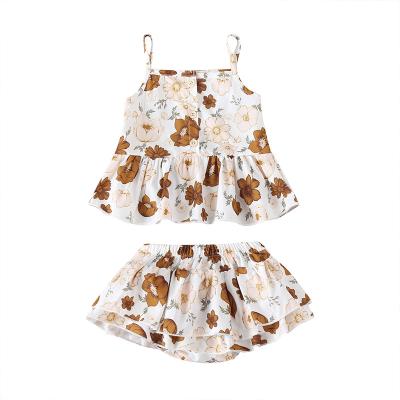 China Breathable Chiffon Summer Class Casual Top Baby Suit Floral Top Babies Sleeveless Clothing Sets for sale