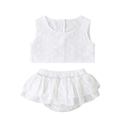 China Wholesale Casual Solid Color Girls Suit Summer Shorts Sleeve Clothing Sets White Cotton Shorts Babies Clothes for sale