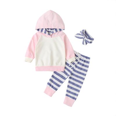 China Factory Sale Breathable Kids Striped Cotton Hooded Straight Long Sleeve Suit Baby Unisex Clothing Set for sale