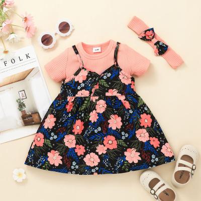 China European and American style baby clothing kids soft cotton sets baby romper floral print skirt suit cheap newborn kids clothing for sale