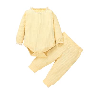 China 100% Breathable Warm Sale Cotton Kids Clothing Knitted Newborn Rompers Baby Long Sleeve Clothes 2pcs Pants Suit for sale