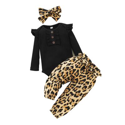 China Girl's Full Length Breathable Baby Clothes Set Leopard Pattern Pants Fits Cotton Knits Newborn Kids Clothing for sale