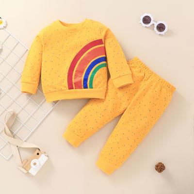 China Wholesale Light Color Polka Dot Pattern Rainbow Printed Autumn Baby Boy 2pcs Breathable Long Sleeve Clothing Set for sale