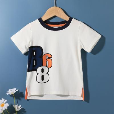 China In-stock Items Simple Design Breathable Casual Wholesale Cotton Knitted Cartoon Letter Printed Summer O-Neck T-Shirts For Boys for sale