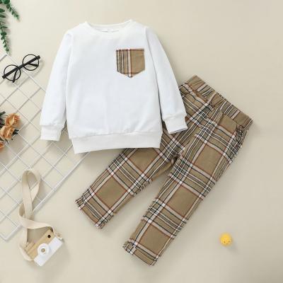 China 2021 Class Gentleman Style Kids Boy Autumn 2pcs Top Casual Full Length Clothing Set for sale