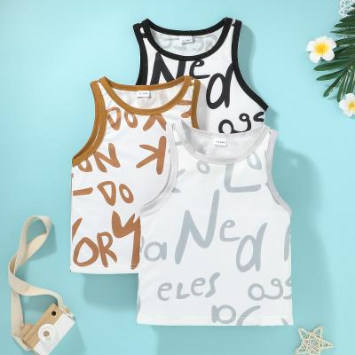 China Breathable Ready To Ship Casual Tropical Style Letter Printed Round Neck Baby Boy Suitable Summer Sleeveless Tops for sale