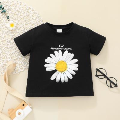 China Simple Design Kids Cotton Breathable Short Sleeve Daisy Printed T-shirt Kids Clothing for sale