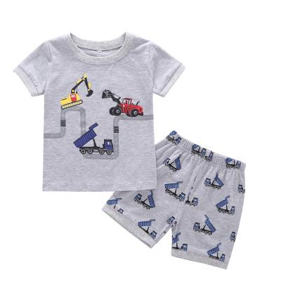 China Gray 2pcs Matching Baby Boy Casual Cartoon Printed Color Clothing Sets Kids Summer Shorts Sleeve Clothes for sale