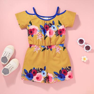 China China original factory style cotton retro polyester/flower pattern shorts girdle kids girl dark yellow overalls for sale