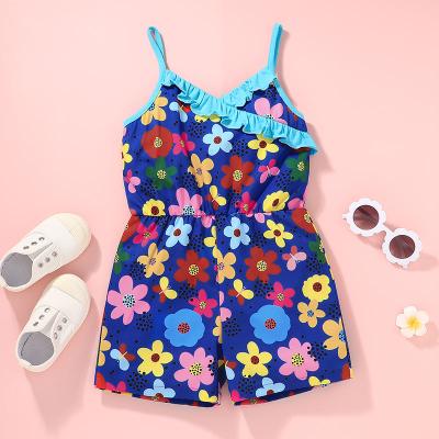 China High Quality Selling Flower Style Summer Girl Breathable Warm Bohemian Kids Dark Blue Sleeveless Overalls for sale