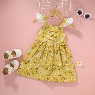 China High Quality Anti-Static Breathable Tropical Floral Pattern Kids Girl Summer Sleeveless A-Line Dress With Sashes for sale