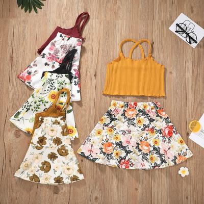 China Summer Casual Professional New Arrival OEM Sleeveless Tops Matching Floral Pattern Skirt 2pcs Girl Clothes Line One Set for sale