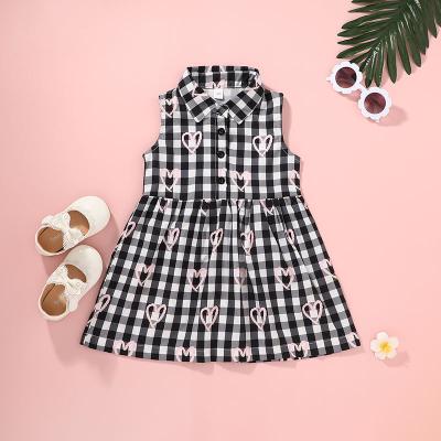 China Original Plaid Children's Casual Black /White Foshan Manufacturer Breathable Mini Girl Summer Sleeveless Dress for sale