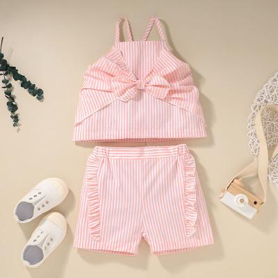 China Original Casual Sleeveless Girl Series Pink Solid Color Factory Wear Beach 2pcs Daily Summer Dress Matching Set Kids for sale