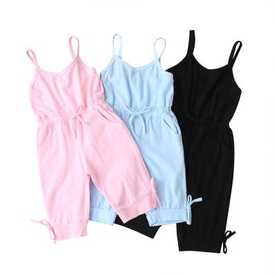 China Summer Breathable Wholesale Suspenders Pants Solid Color Kids Girls Overalls for sale