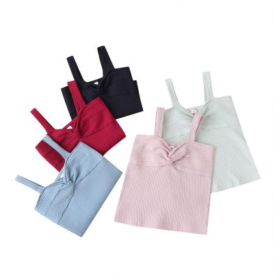 China INS Solid Color Summer Sale Solid Color Rib Cotton Sleeveless Children Girl Breathable Warm Shirt for sale