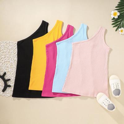 China New Design One-Shoulder QUICK-DRY Cotton New Design Solid Color Kids Girl Summer Sleeveless Breathable Shirt for sale