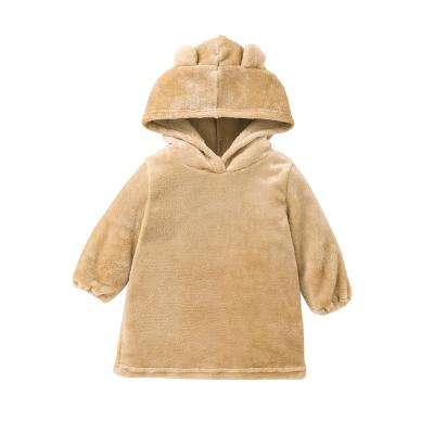 China Anti-pilling New Winter Children Clothes Long Autumn Pullover Sweater Khaki Loose Hoodie Solid Color For Girls for sale