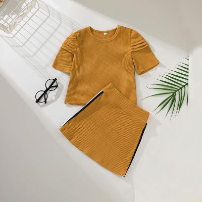 China Boutique Casual Shorts Sheath Girls Suit Solid Color Choker Neck Girls Rib Cotton Straight Half Bodysuit for sale