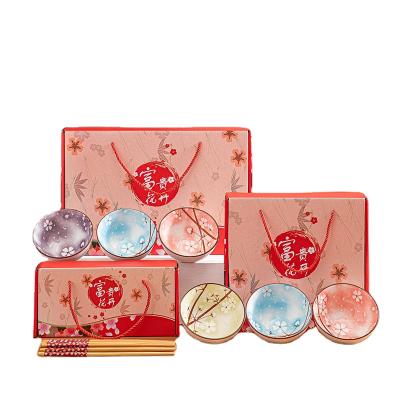 China 4.5inch Chinese style handmade printed noodle rice snack bowl set with chopsticks for sale