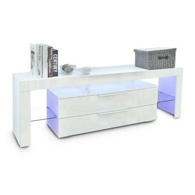 China Modern 1.6m High Gloss 2 Large Drawer TV Stand In Living Room With Color LED Lights for sale